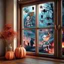 3 x Christmas & Halloween Static Window Clings Set (20x30cm & 35x28cm),8-10 Designs/Pack, Removable Decals for Glass (Halloween Gentleman Macabre, Polyvinyl Chloride, Extra Large)