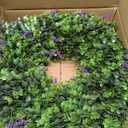 VINCONLIDY 20'' Boxwood Wreath for Front Door - Artificial Spring Wreath with Purple Lavender, Outdoor Greenery Wreath for Farmhouse St Patricks Day Porch Door Decor