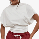 GORGLITTER Women's Dolman Short Sleeve Crop Tops Ruched Crew Neck Casual Going Out Tops White Size Large