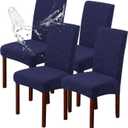 Genina Waterproof Dining Room Chair Covers Stretch Parsons Chair Slipcovers for Dining Room Kitchen Chair Protector Cover, Removable, Washable (4 Large, Flower Pattern-Navy)