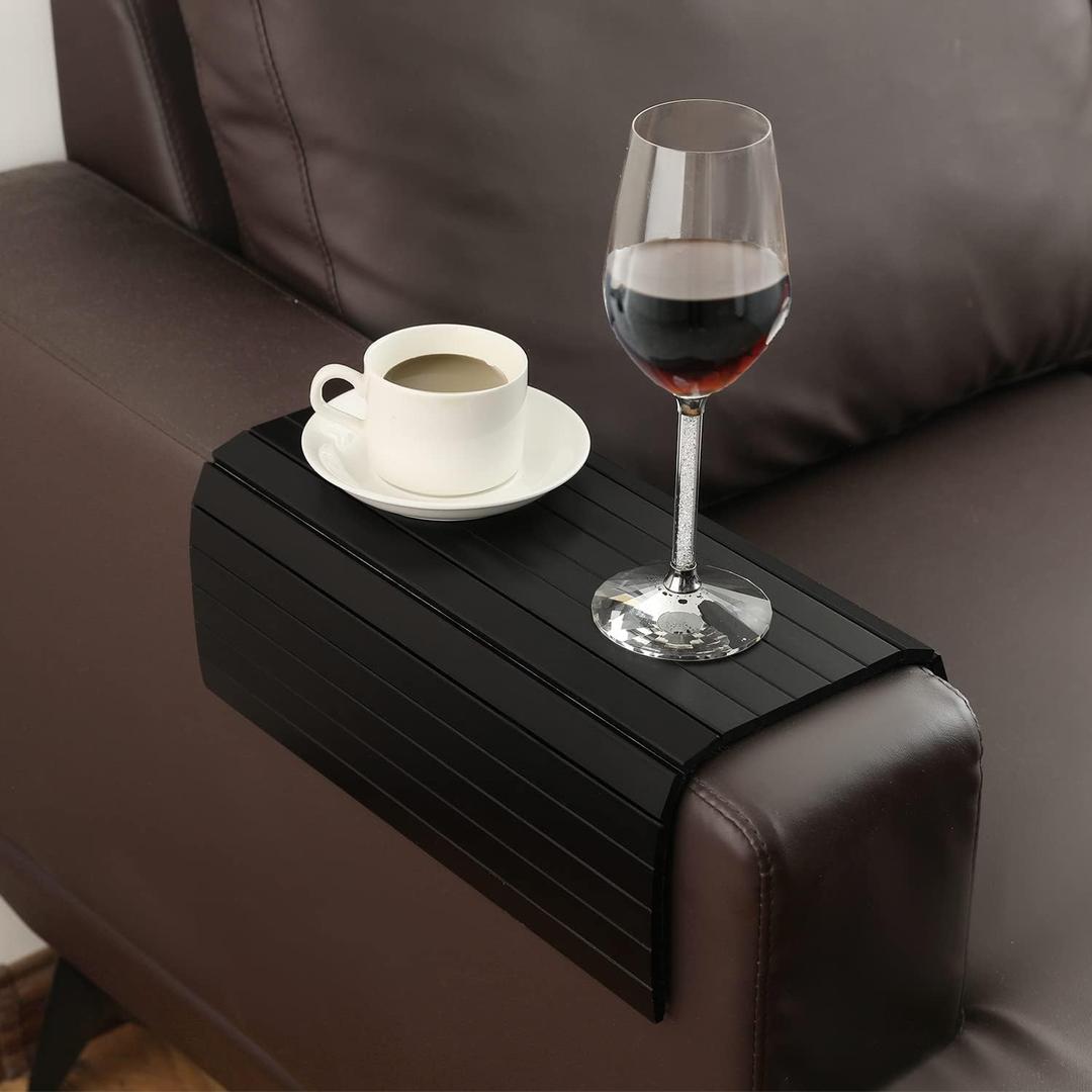 GEHE Sofa Arm Tray Table - Flexible/Foldable Couch Arm Table Perfect for Drink & Snacks (16.5" L x 13.25" W x 0.4" H, Black)