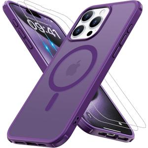 2 x Magnetic for iPhone 15 Pro Max Case [Compatible with MagSafe]with 2X Screen Protector, Military-Grade Slim Shockproof Phone Cover Translucent Matte Anti-Fingerprint Anti-Scratch,6.7 inch,Purple