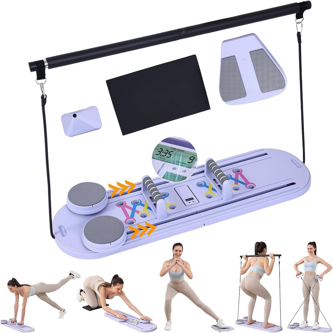 Pilates Board,Foldable Pilates Reformer Set,All-in-one Pilates Kit for Core Workout Multifunctional Pilates Equipment for Women Home Gym Office Workout