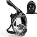 WONDSY Full Face Snorkel Mask for Adults, Snorkeling Gear for Kids, Anti-Fog & Anti-Leak Design with 180° Panoramic View, Dry Top Breathing System, Ideal for Scuba Diving, Snorkeling (Black, L/ XL)