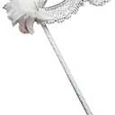 AZYOUNG Women's Masquerade Masks Side Feather Flower Petal Hand Held Lace Mask with Stick