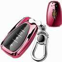 K LAKEY Chevy Key Fob Cover,Compatible with Chevrolet Chevy Malibu Camaro Cruze Spark Volt Sonic Trax Equinox Smart Car Key Soft TPU Case Shell Protector with Alloy Keychain Pink