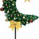 3FT LED Lighted Eid Ramadan Moon Tree with Star String, Artificial Muslim Islamic Crescent Moon Tree with Hanging Ornaments, Floor Standing Decor for Eid Mubarak Home Garden Party