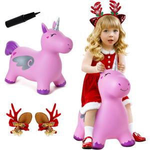 ZOOJOY Unicorn Bouncy Hopper, Inflatable Bouncy Horse Hopping Toys for Toddlers 1-3, Indoor Outdoor Bounce and Ride On Bouncer Boys Girls, Birthday with Free Christmas Accessories