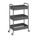 CAXXA 3-Tier Rolling Metal Storage Organizer - Mobile Utility Cart with Caster Wheels, Gray