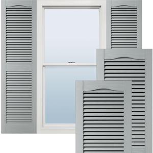 14 1/2"W x 39"H Lifetime Vinyl, Standard Cathedral Top Center Mullion, Open Louver Shutters, w/Installation Shutter-Lok's & Matching Screws (Per Pair), Platinum, 14.5-in. W x 39-in. H