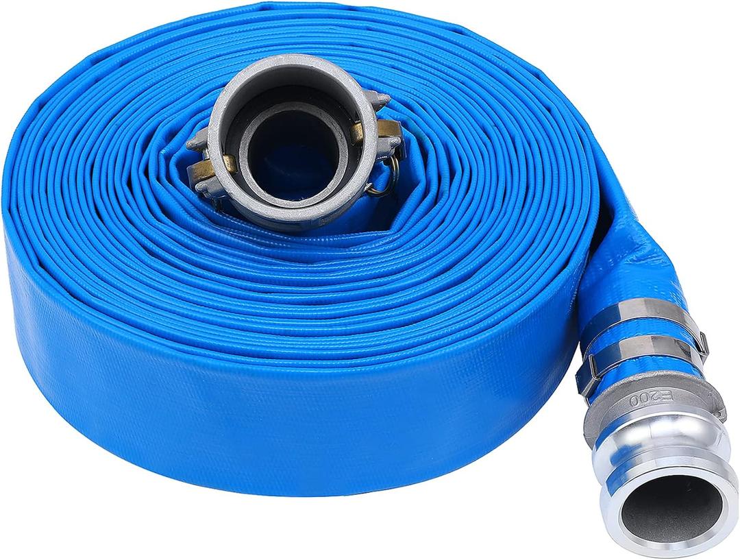 2-1/2" x 100ft PVC Lay Flat Discharge Hose With Aluminum Camlock C & E Fittings, Cam Lock Fitting Type F included, Heavy Duty Reinforced Pump Backwash Hose Assembly