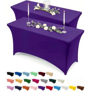 Utopia Kitchen Spandex Tablecloth 2 Pack [6FT, Purple] Tight, Fitted, Washable and Wrinkle Resistant Stretch Table Cloth Rectangle Cover for Trade Show, Weddings & Parties [72Lx30Wx30H Inch]