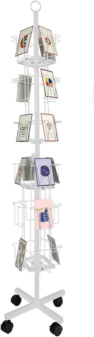 Tongmo Greeting Card Rack: Enhance Your Display with a 24-Pocket Rotating Countertop Solution for Postcards, Brochures, and Greeting Cards (White, 65H - 24 Pockets)