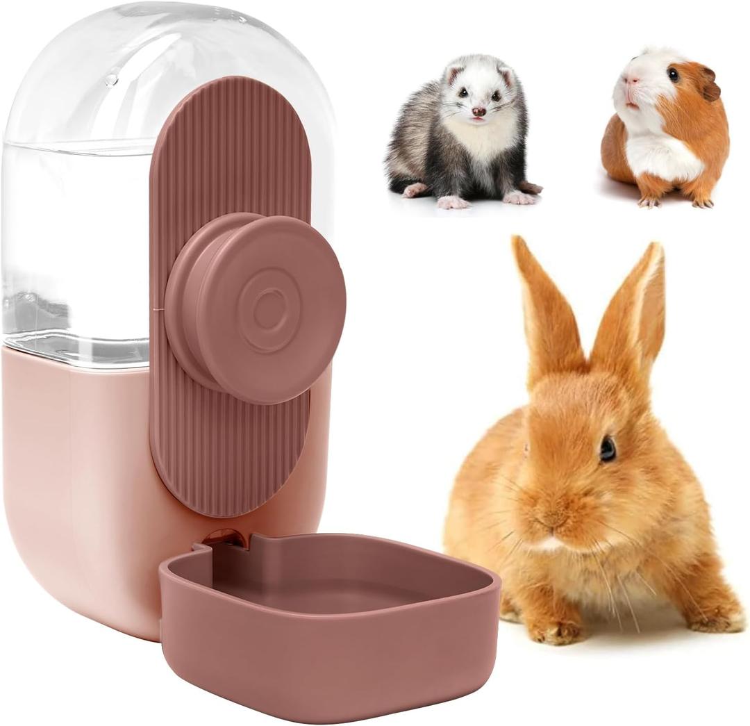 Kenond 28oz Hanging Automatic Rabbit Water Bottle, Guinea Pig Water Bottle No Drip, Gravity Water Dispenser for Cage, Suitable for Guinea Pig, Bunny, Hamsters and Other Small Animals(Pink)
