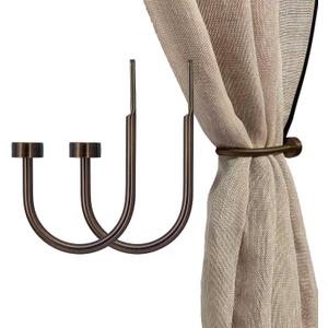 Quality Curtain Holdbacks, Solid Steel Curtain Holdback with Disk Finial,Electroplate Finishes, Set of 2 Window Curtain Tieback Hooks, Antique Bronze