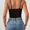 COZYEASE Women's Lace Bustier Cami Bodysuit Plain Sleeveless Slim Fit Sheer Mesh Corset Top Romper (Black, XS)