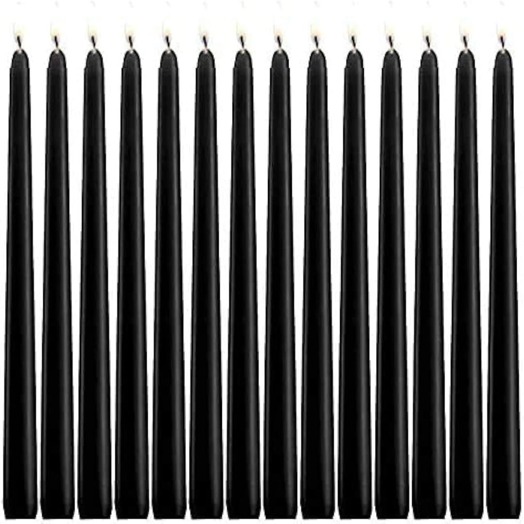 JHENG 10 Inch BlackTaper Candles, 14 Pack Tall Unscented Dripless Candles with Cotton Wicks Perfect for Dinner, Party, Wedding or Farmhouse Decor, 7-8 Hour Burn Time- 7/8'' Base (Black)
