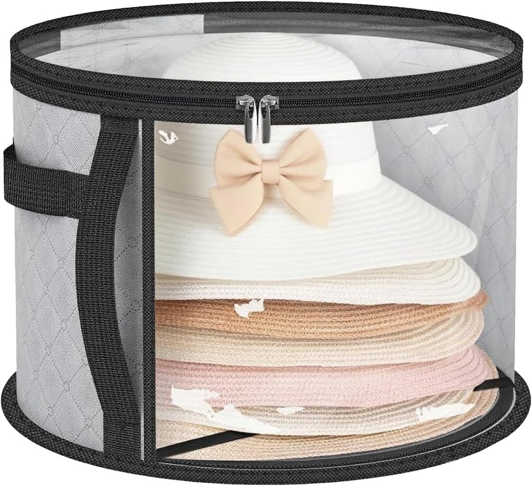 Oversized Clear Hat Organizer Bag for Travel and Storage, Ultra-large Capacity Caps Cowboy Hat Organizer for Closet With Handles, Hat Box Storage for Women & Men (Grey)