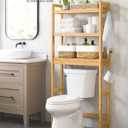 SONGMICS Over The Toilet Storage, 3-Tier Over Toilet Bathroom Organizer with Adjustable Shelf, 10.2 x 24.8 x 66.9 Inches, Space-Saving, Natural Beige UBTS001N01
