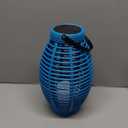 LED Solar Candle Lanterns Round Garden Hanging Lantern Rattan Landscape Light Lantern for Outdoor Lighting, Blue 
