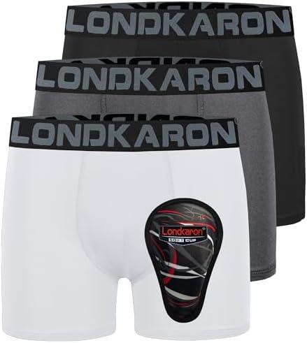 Londkaron 3-Pack Youth Boys Stretch Boxer Briefs w/ Soft Protective Cup, Elite Boxer Jock for Baseball & Football (Small, White/ Black/ Dark Grey)