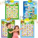 QUOKKA Educational Toys for Kids 5-7 Year Old - Set of 4 Vertical 4 Learning Wall Chart for Toddlers Age 3 4 6+ - Interactive Speech Therapy Poster Boy Girl - Autism Puzzle Game 8-10-12