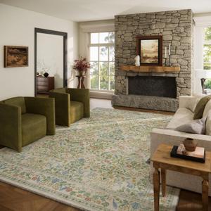 8x10 Area Rugs for Living Room: Washable Bedroom Rug Stain Resistant Non Slip Low Pile Lightweight Soft Carpets for Dining Room Kitchen Nursery Kids Room Farmhouse Living Room Indoor (Animal and Floral-light Green)