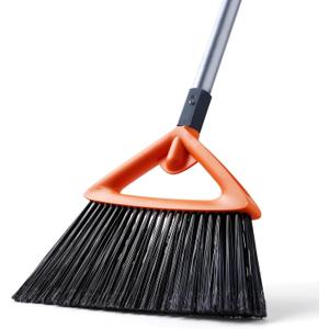 CLEANHOME Outdoor Brooms for Sweeping Patio, Commercial Grade Heavy Duty Broom with Stiff Bristle for Sweeping Garage,Deck,Kitchen,Straw, Outside Broom for Cleaning Pet Hair,Weeds,Leaves,Grey