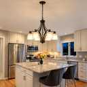 6-Light Black Chandelier Opal Milk Glass Kitchen Pendant Ceiling Light