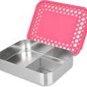 LunchBots Large Trio Stainless Steel Lunch Container -Three Section Design for Sandwich and Two Sides - Metal Bento Lunch Box - Eco-Friendly - Stainless Lid - Pink Dots