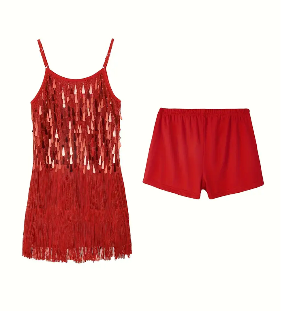 girls sequin dance dress fringe flapper two piece set shiny 
 140