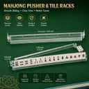 DeerIsle Mahjong Racks Set with Pushers and Carrying Bag, Portable Bamboo Tile Holder Stand for Mahjong Game, 4-Player Complete Accessory Kit