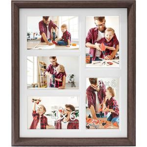 11x14 Collage Picture Frame Walnut, 5-4x6 Photo Frame, 1 Pack