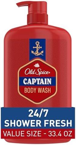 Old Spice Refreshing Body Wash for Men, 3X Defense, 24/7 Shower Fresh with Long Lasting Scent, Red Collection, Captain with Bergamot Scent, 33.4 oz