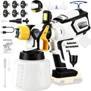Cordless Paint Sprayer Compatible with DEWALT 20V MAX Battery (1400ML) | 1*LED Light, 6 Nozzles, HVLP Portable Spray Paint Electric for House Painting, Furniture, Cabinets, Outdoor (No Battery)