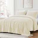 puredown Fluffy Queen Comforter Set - Super Soft & Warm Fleece Comforter Queen Size for Winter, Luxury Plush Fuzzy Bed Set 3 Pieces, 1 Shaggy Comforter with 2 Pillowcases, Cream
