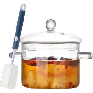 1.5L Glass Saucepan, Clear Heat Resistant Glass Cooking Pot, Handmade Glass Cookware Set Cooktop Safe for Pasta Noodle, Soup, Milk