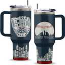 Baseball Gift for Men, 40 Oz New York Baseball Tumbler with Handle & Straw, Thanksgiving Christmas Birthday Gifts for Baseball Players Fan Coach, Stainless Steel Baseball Cup, 1 PC