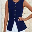 PRETTYGARDEN Blazer Vest Tops for Women Sleeveless Button Down Business Casual Outfits Work Suit Vests Waistcoat (Blue, S)