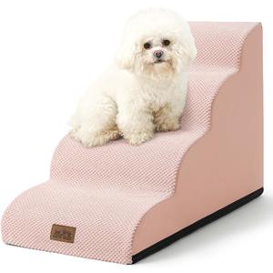 COZY KISS Dog Stairs for Small Dogs 19.7" H, Curved Dog Step for Puppy, Older or Cat, Medium Pet Ramp for Sofa, Couch or Bed, Ladder with High Density Foam, 4 Step, 15.7x28.3x19.7 inch, Pink