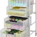 White Metal Rolling Utility Cart with 4 Drawers, Art Supply Storage Organizer, Craft Cart, Art Cart, Rolling Storage Cart Organizer for Classroom,Office,Make-up,Kitchen,Bedroom