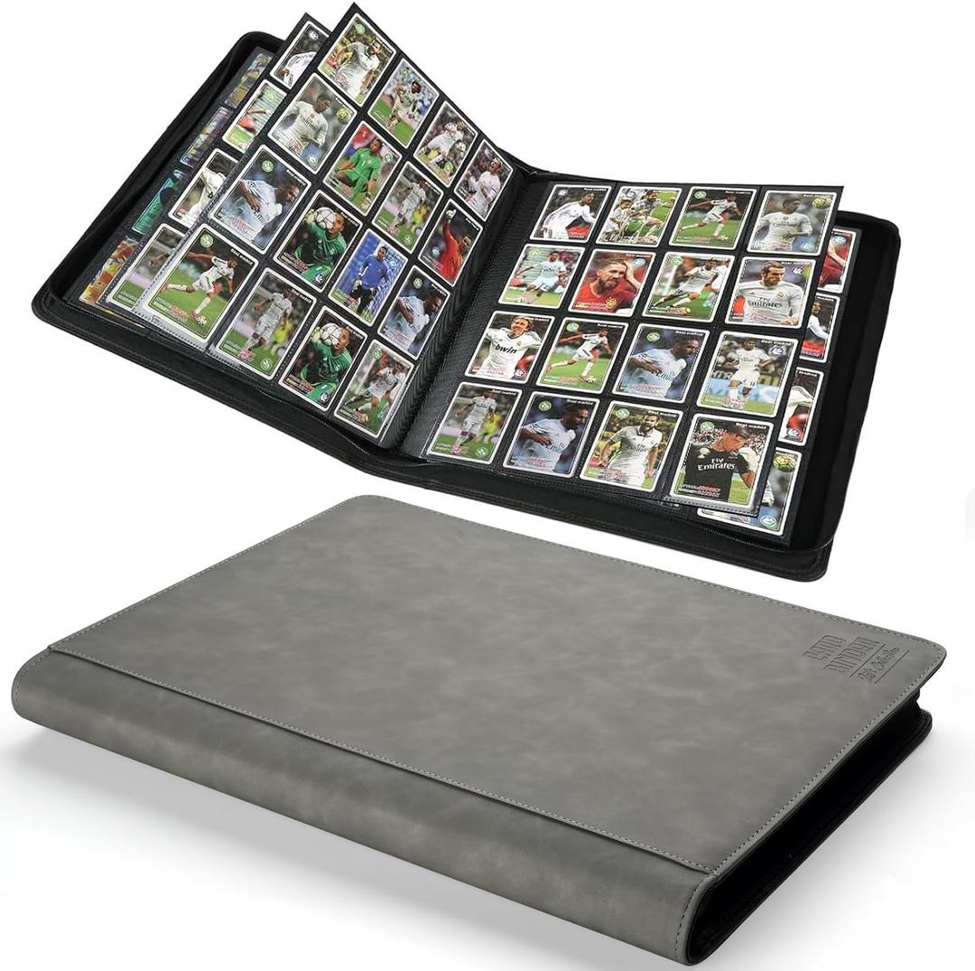 Arkeiliy Premium Ringless Trading Card Binder - 1024 Capacity, 16 Side-Loading Pockets per Page, Archival Quality Protection & Anti-Slip Spine for TCG, MTG, Sports Cards (Gray), 8x10 inches