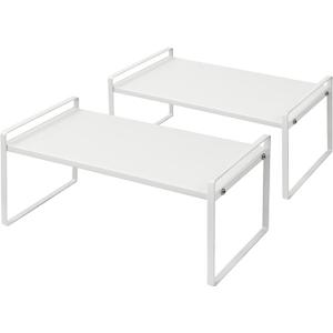 Nxconsu 2Pack Cabinet Shelves Stackable Shelf Organizer Rack Riser for Kitchen Cabinet Pantry Cupboard Counter Countertop Home Organization Storage Space Saver Heavy Duty Metal Nonslip White (8.3D * 16.1W * 7.3H)