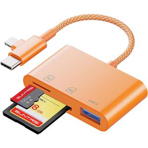 SD Card Reader for iPhone iPad Camera with USB C, Dual Card Slot USB Memory Card Reader Supports SD/TF Card Trail Camera Viewer SD Card Adapter Portable Micro SD Card Reader No App Plug and Play
