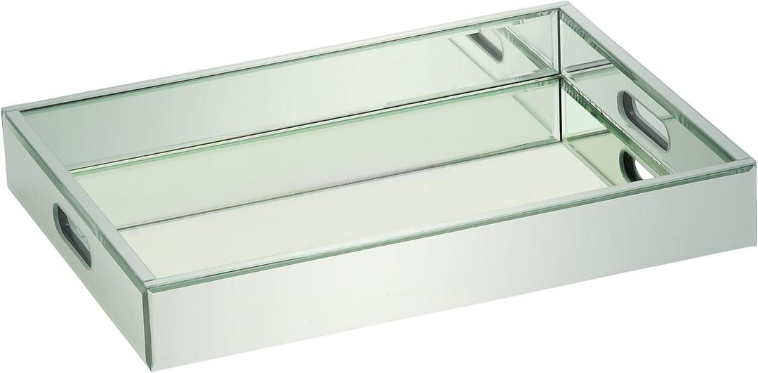 Deco 79 Wooden Living Room Decor Tray Mirrored Ottoman Tray, Serving Tray 18" x 14" x 3", Silver