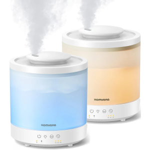 Homvana Small Humidifiers for Bedroom - 2 Packs 1.5L Cool Mist Top Fill Humidifier for Baby Nursery, Essential Oil Diffuser, 3 in 1 for Home Plants Offices and Grow Tents, 7 Color Lights, Ultrasonic