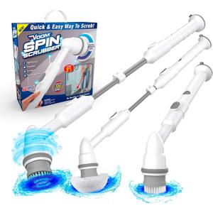 Voom Electric Spin Scrubber, Cordless Shower Spinning Brush with 2 Replaceable Brush Heads & Adjustable Handle, Rechargeable Spinning Brush for Cleaning Bathroom Tub, Floor & Wall Tiles, Car Wheels