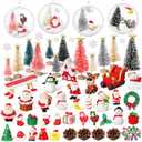 Roowest 96 Pcs Miniature Ornaments for Snow Globe Kit DIY Christmas Village Decoration Christmas Figurines Mini Ornaments with Snowman Reindeer Santa Claus Snowflake(DarkGreen Teal Beige Sliver Pink)