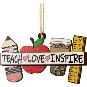 4 x V VIBEPY All Over Printed Teacher Ornament, Teacher Christmas Ornaments Apple Pen Ornaments Christmas Gifts For Teachers 3.2"x3.5" 2 Layer Ornaments, Gift for Teacher
