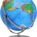 World Globe with Stainless Steel Stand 13 inch, 720 Rotating & HD Waterproof Material, Teaching/Geographic/Decorative Globes with Clear Text for Elementary, Classroom, Home, School, Office (Blue)